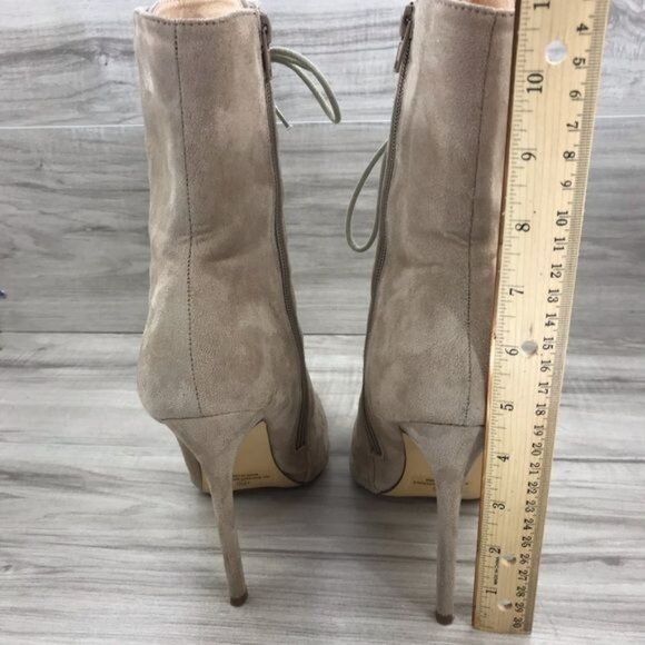 Olivia Ferguson Boots Womens 7.5 Tan Faux Suede Zip Lace Up Stiletto Heels - Picture 9 of 10